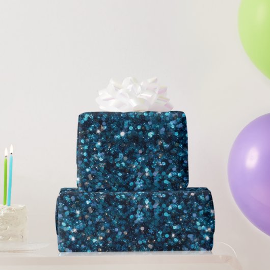 ターコイズブルーの輝き グリッター パターン ラッピングペーパー (パーティーギフト)