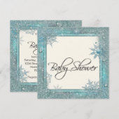ターコイズブルーの雪の結晶のベビーシャワー招待状 招待状 (正面/裏面)