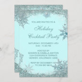 ターコイズブルーの雪の結晶クリスマスパーティー 招待状 (正面/裏面)