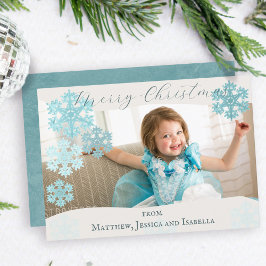 ターコイズブルーの雪の結晶 メリークリスマス 1枚の写真 シーズンカード