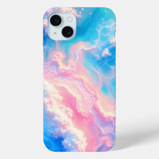 ターコイズブルーの青い海の波 ピンクの夏のビーチ  iPhone 15 MINIケース