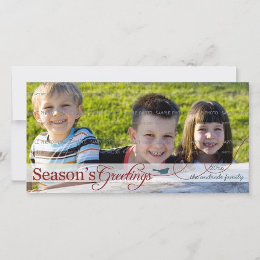 ターコイズブルーの鳥のスワールホリデー写真カード シーズンカード (正面)