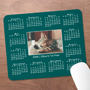 ターコイズブルーの2026年カレンダーにあなたの写真と名前 マウスパッド