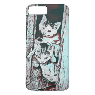 ターコイズブルーの3匹の子猫が覗き込む携帯ケース iPhone 8 PLUS/7 PLUSケース