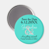 ターコイズブルーの「Save the Date」マグネット マグネット (正面/裏面)