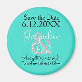 ターコイズブルーの「Save the Date」マグネット マグネット (正面)