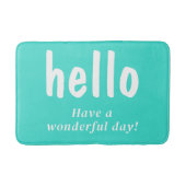 ターコイズブルーのHelloタイポグラフィー バスマット (正面)