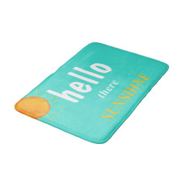 ターコイズブルーのHello there Sunshine タイポグラフィー バスマット