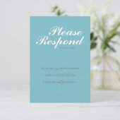 ターコイズブルーのRSVPカード、結婚式ウェブサイト 出欠カード (スタンド正面)