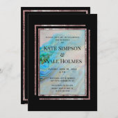 ターコイズブルーアゲートバラ結婚金ゴールド&パーティー 招待状 (正面/裏面)