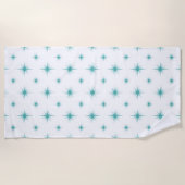 ターコイズブルーアトミックスターバストミッドセンチュリーパターン ビーチタオル (正面)