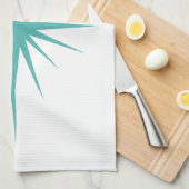 ターコイズブルーアトミックスターミッドセンチュリーハンドタオル キッチンタオル (四つ折り)