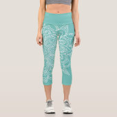 ターコイズブルーアンドホワイトマンダラヨガ カプリレギンス (正面)