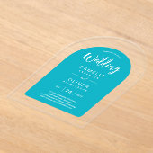 ターコイズブルーアーチアクリル婚礼モダン誘 アクリル招待状 (レイダウン)