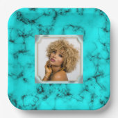 ターコイズブルーウェスタン石PHOTO女の子のパーティー ペーパープレート (正面)