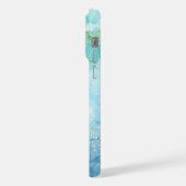 ターコイズブルーウォーターカラーインクグリッターカスタマイズ iPhoneケース (左側面)