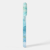 ターコイズブルーウォーターカラーインクグリッターカスタマイズ iPhoneケース (右側面)