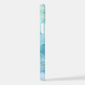 ターコイズブルーウォーターカラーインクグリッターカスタマイズ iPhoneケース (右側面)