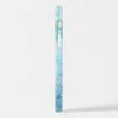 ターコイズブルーウォーターカラーインクグリッターカスタマイズ iPhoneケース (左側面)