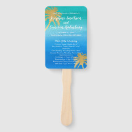 ターコイズブルーウォーターカラーパームツリービーチ結婚式 ハンドファン