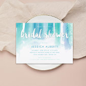 ターコイズブルーウォーターカラーブライダルシャワー 招待状