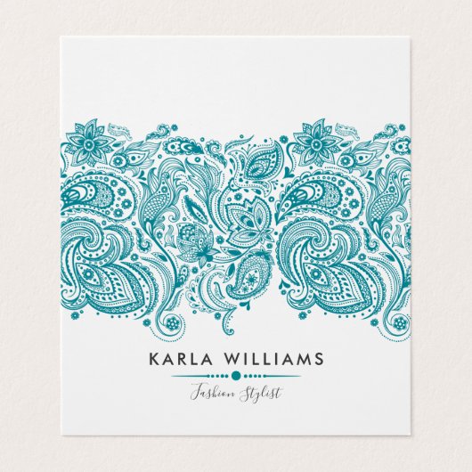 ターコイズブルーエレガントペイズリーレース 名刺 (外部フラット)