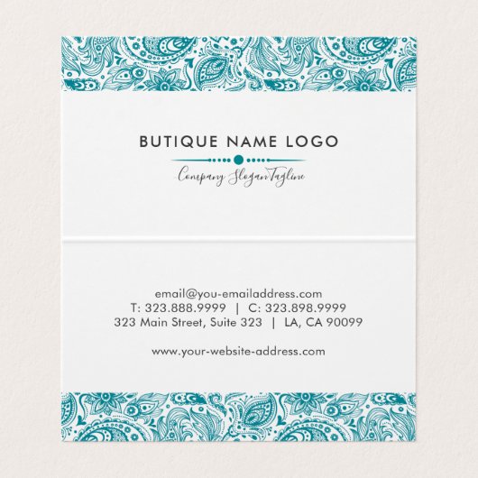 ターコイズブルーエレガントペイズリーレース 名刺 (内部フラット)