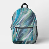ターコイズブルーエレガント大理石あなたのモノグラムを追加 プリントバックパック (正面)