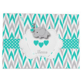 ターコイズブルーエレファントデザイン-男の赤ちゃんシャワー ラージペーパーバッグ (裏面)