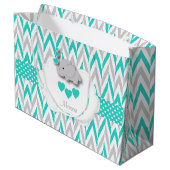 ターコイズブルーエレファントデザイン-男の赤ちゃんシャワー ラージペーパーバッグ (裏面アングル)