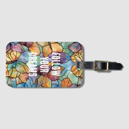 ターコイズブルーオレンジパープルバタフライ ラゲッジタグ (正面横)