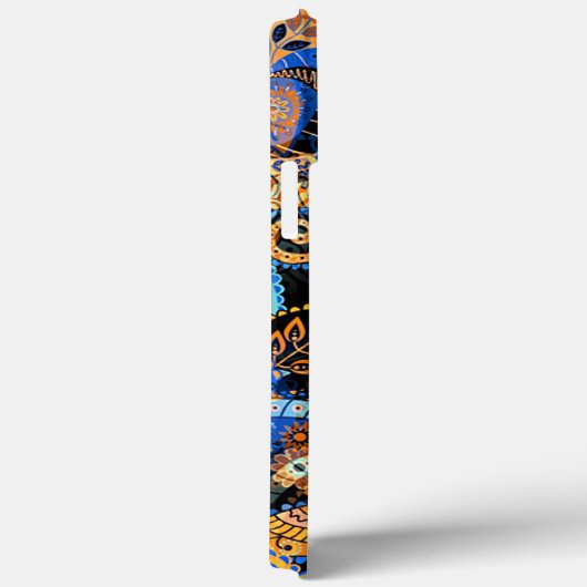 ターコイズブルーオレンジブラックペイズリーフローラアート Case-Mate iPhoneケース (裏面 / 右)