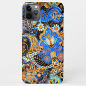 ターコイズブルーオレンジブラックペイズリーフローラアート iPhoneケース (裏面)