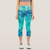 ターコイズブルーガーリーマーメイドグリッタースケールパターン カプリレギンス (正面)