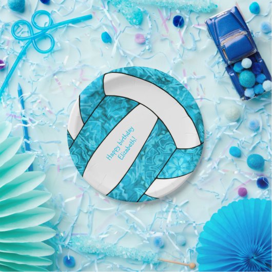 ターコイズブルーガールのバレーボール誕生日パーティー ペーパープレート (パーティー)