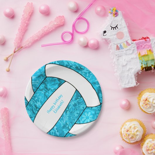 ターコイズブルーガールのバレーボール誕生日パーティー ペーパープレート (パーティー)
