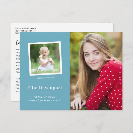 ターコイズブルークラシック2枚の写真卒業 ポストカード (正面/裏面)