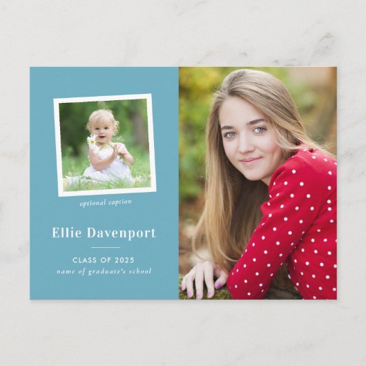 ターコイズブルークラシック2枚の写真卒業 ポストカード (正面)