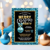 ターコイズブルークリスマスパーティーブラック金ゴールドグリッター 招待状