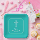ターコイズブルークロスコミュニオンバプテスマ《キリスト教》洗礼式や命名式 ペーパープレート (パーティー)