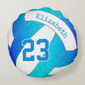 ターコイズブルーグラディエント女アートの子バレーボール ラウンドクッション (裏面)