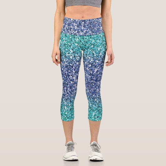 ターコイズブルーグラデーショングリッターカプリレギンス カプリレギンス (正面)