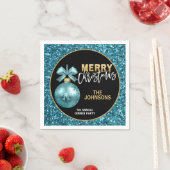 ターコイズブルーグリッターアニュアルディナークリスマス スタンダードカクテルナプキン (インサイチュ)