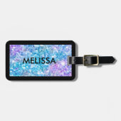 ターコイズブルーグリッターテクスチャプリント ラゲッジタグ (正面横)