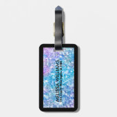 ターコイズブルーグリッターテクスチャプリント ラゲッジタグ (裏面縦)