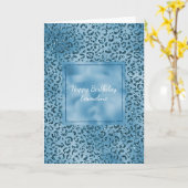 ターコイズブルーグリッターレオパード印刷 カード (黄色い花)