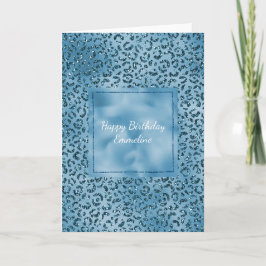 ターコイズブルーグリッターレオパード印刷 カード