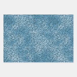 ターコイズブルーグリッターレオパード印刷 ラッピングペーパーシート
