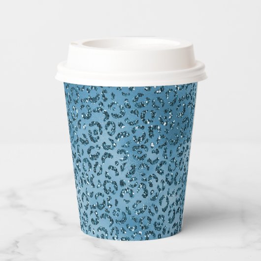 ターコイズブルーグリッターレオパード印刷 紙コップ (裏面)