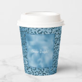 ターコイズブルーグリッターレオパード印刷 紙コップ (正面)